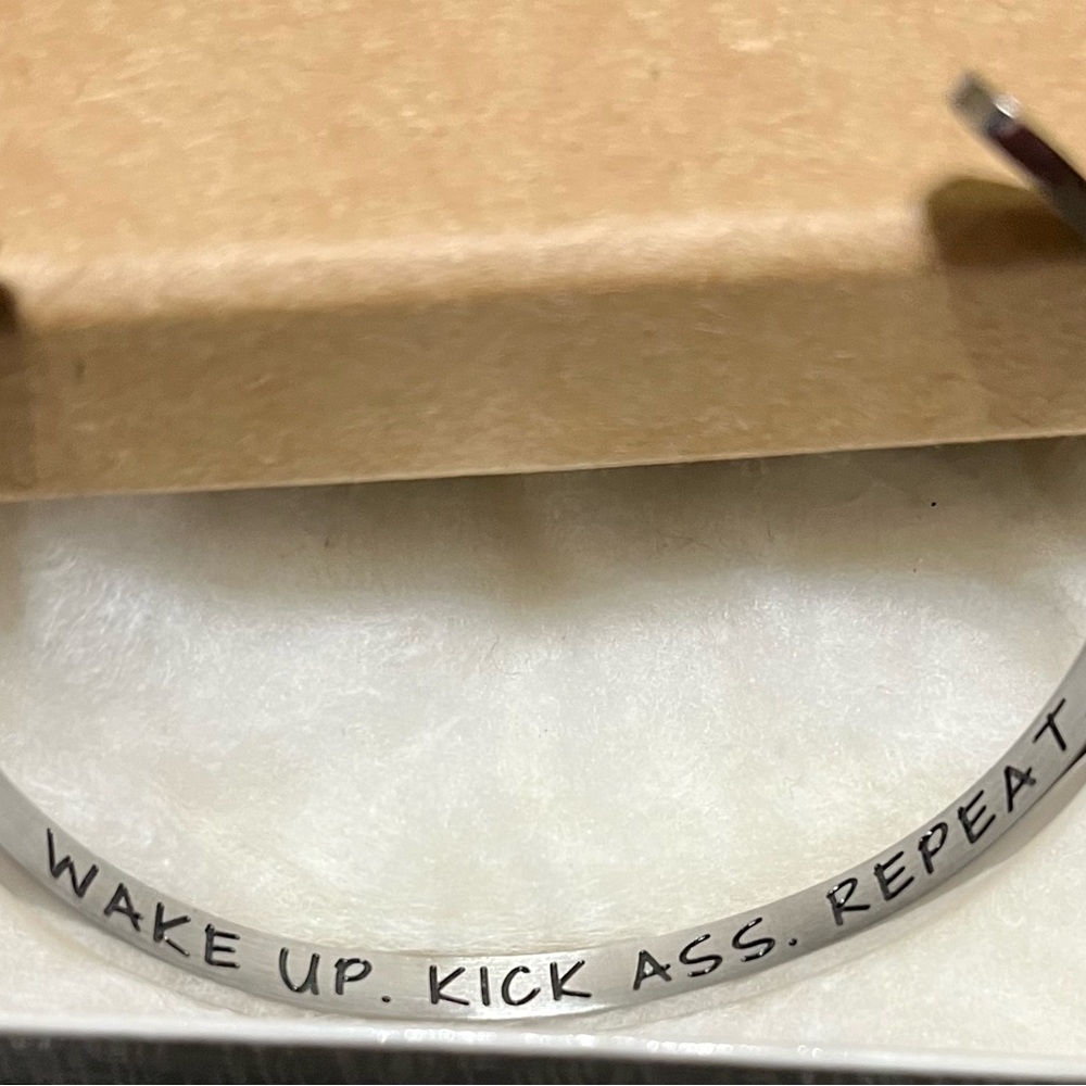 New in Box … Silver tone cuff bracelet with secret message!